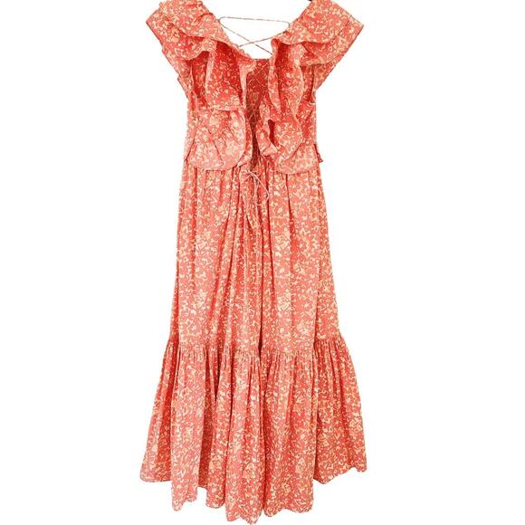 ULLA JOHNSON Freida Printed Cotton Midi Dress Coral Batik Red Orange White US 4 - Picture 6 of 12